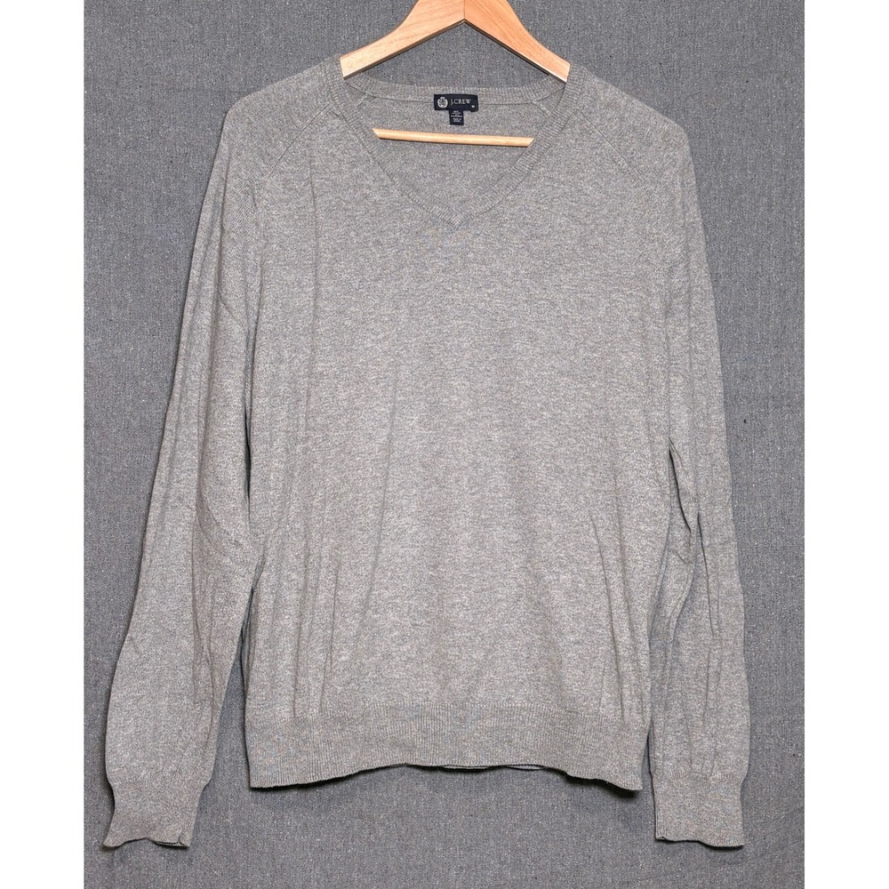 J.Crew Mens Gray Cotton Cashmere V-Neck Sweater Size M Style 19604 Raglan Sleeve